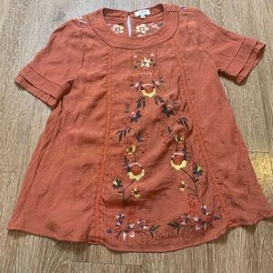 Umgee Terracotta Embroidered Renaissance Whimsigore Top Medium